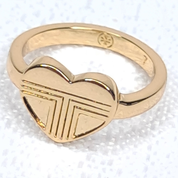 Tory Burch Jewelry - Tory Burch Gold Heart Ring New Size 7 Adeline Single Piece Jewelry 16-Karat
